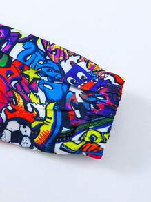 Bộ 2 áo hoodie và quần in hình hoạt hình & graffiti thường ngày cho bé trai, mùa thu/đông - Nhiều màu - Xem 4