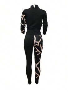 Set de camisa de manga larga y pantalones de mujer con estampado de camuflaje casual, para otoño
