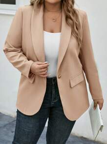 SHEIN LUNE Chaqueta tipo blazer elegante de manga larga con cuello chal de unicolor, talla grande, primavera otoño
