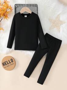 2pcs/Set Young Girl Black Turtleneck Long Sleeve Top And Leggings Thermal Underwear Set - Black - View 5