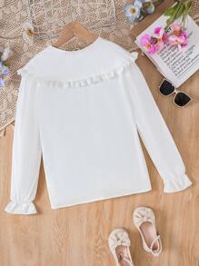 SHEIN Tween Girl Peter Pan Collar Button Front Long Sleeve Blouse - White - View 2