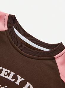 SHEIN Ropa casual de estilo al aire libre para niñas pequeñas en otoño, sudadera con bloques de color, mangas de contraste y estampados gráficos, adecuada para juegos al aire libre y uso casual diario en la ciudad