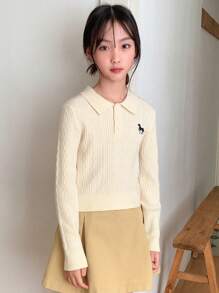 Dazy Kids Tween Girls Casual Embroidery Pattern Collar Sweater, Autumn