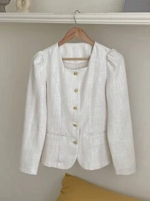 DAZY Women's Solid Square Collar Button Front Long Sleeve Elegant Jacket