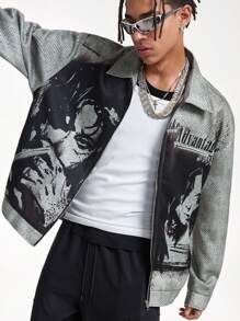 Manfinity RebelGame Men's Digital Print Zip-Up Casual Long Sleeve Jacket - Grey - View 2