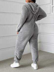 SHEIN EZwear Plus Size Hooded Fleece Jumpsuit, Autumn & Winter