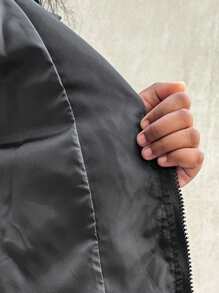 SHEIN Tween Girl Oversized Windbreaker Jacket, Hooded, Waterproof, Windproof, Printed Backside, Spring Autumn - Black - View 7