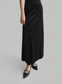 Ontre 天鹅绒无袖连衣裙，黑色宽下摆长款紧身连衣裙，性感修身，适合秋季女性 - 黑色 - 查看 3