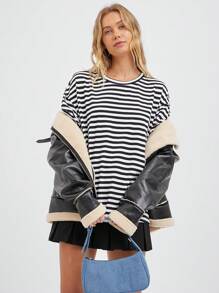 SHEIN EZwear Multi-Color Knitted Loose T-Shirt For Women - Multicolor - View 9