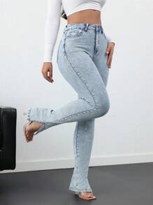 SHEIN Tall Jeans pitillo elásticos para mujer con abertura lateral, azul