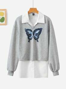 Mulvari Sudadera informal con estampado de mariposa para mujer