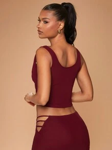 Hauture Quần áo nữ, Áo crop top màu đỏ tía thanh lịch quyến rũ dành cho nữ có chi tiết áo lót ren thiết kế xoắn khoét rỗng không tay, Áo nữ, Áo crop top, Áo mùa hè, Áo corset nữ, Áo đi chơi, Áo nữ gợi cảm, Áo đỏ. Dành cho Đêm hẹn hò, Hòa nhạc, Biểu diễn, Tiệc tùng, Câu lạc bộ, Buổi tối - Màu Đỏ Sâu - Xem 2