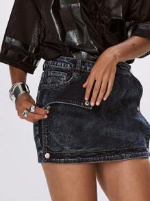 MUSERA Low Rise Folded Panel Mini Denim Skirt Spring 90's Y2k Cute Sexy Festival Rave