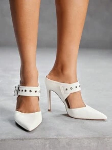 CUCCOO SZL Fashion White Pointed Toe Thin High Heel Mule Shoes, Commute/Date/Party/Event Fall - White - View 6