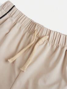 SHEIN Tween Girl  Contrast Piping Drawstring Waist Wide Leg Cargo Pants - Apricot - View 4