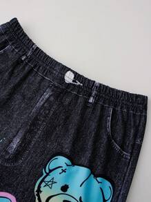 Sparklyn Tween Girls Flared Letter Printed Denim Effect Leggings - Multicolor - View 7