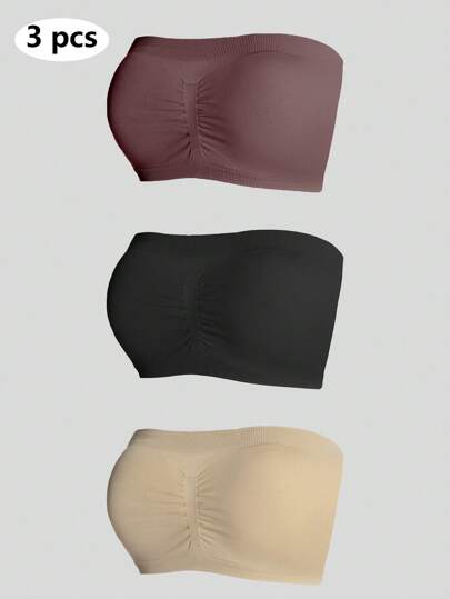 3件套女士简约纯色抹胸文胸套装