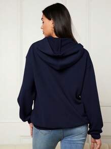 SHEIN 孕妇纯色长袖袋鼠连帽哺乳运动衫，秋冬款，适合孕妇 - 藏蓝色 - 查看 2