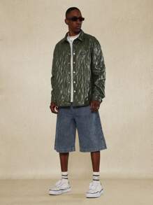 SUMWON Luxurious Quilted Diamond-Stitched Shacket Jacket St. Patrick'S Day Lucky Charm Outerwear With Snap Buttons Irish-Themed Lightweight Spring Layer