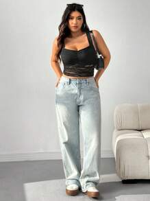 SHEIN EZwear Top de tirantes de encaje vintage negro en talla grande, para el verano