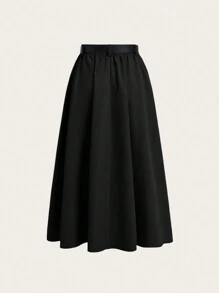 SHEIN EZwear Váy chữ A đơn sắc thường ngày cho nữ mùa xuân thu - màu đen - Xem 2