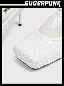 Sugerpunk 方头蕾丝细节女式高跟鞋秋季款 - 白色 - 查看 3