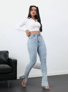SHEIN Tall Jeans pitillo elásticos para mujer con abertura lateral, azul