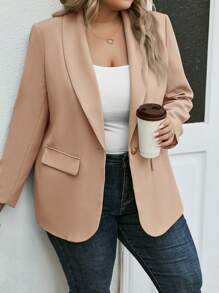 SHEIN LUNE Chaqueta tipo blazer elegante de manga larga con cuello chal de unicolor, talla grande, primavera otoño