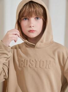 SHEIN Leap Crew Boys Letter Graphic Hoodie & Joggers - Camel - View 7