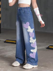 WESTFADE Young Blugi din denim Tween Girl Heart & Butterfly Applique