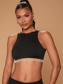 SHEIN Haute Top sin mangas con adorno de flecos para mujer