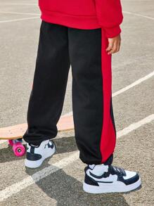 2pcs Tween Boys Sporty Color Block Sweatshirt & Sweatpants Set - Red - View 7