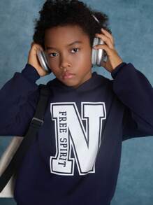 SHEIN Bộ 2 quần nỉ in chữ trơn màu cho bé trai tuổi mới lớn và quần nỉ thường ngày - Màu xanh hải quân - Xem 5