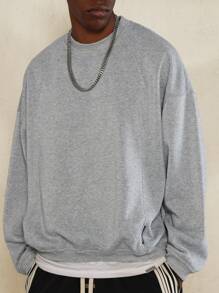 SUMWON 超大号厚重经典圆领运动衫冬季必备运动服舒适家居服学院校园风格 - 灰色 - 查看 3