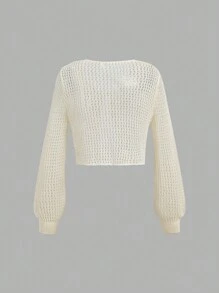 SHEIN Tween Girl Casual Vacation Solid Color Long Sleeve Knit Cover Up Cover Up - Apricot - View 4