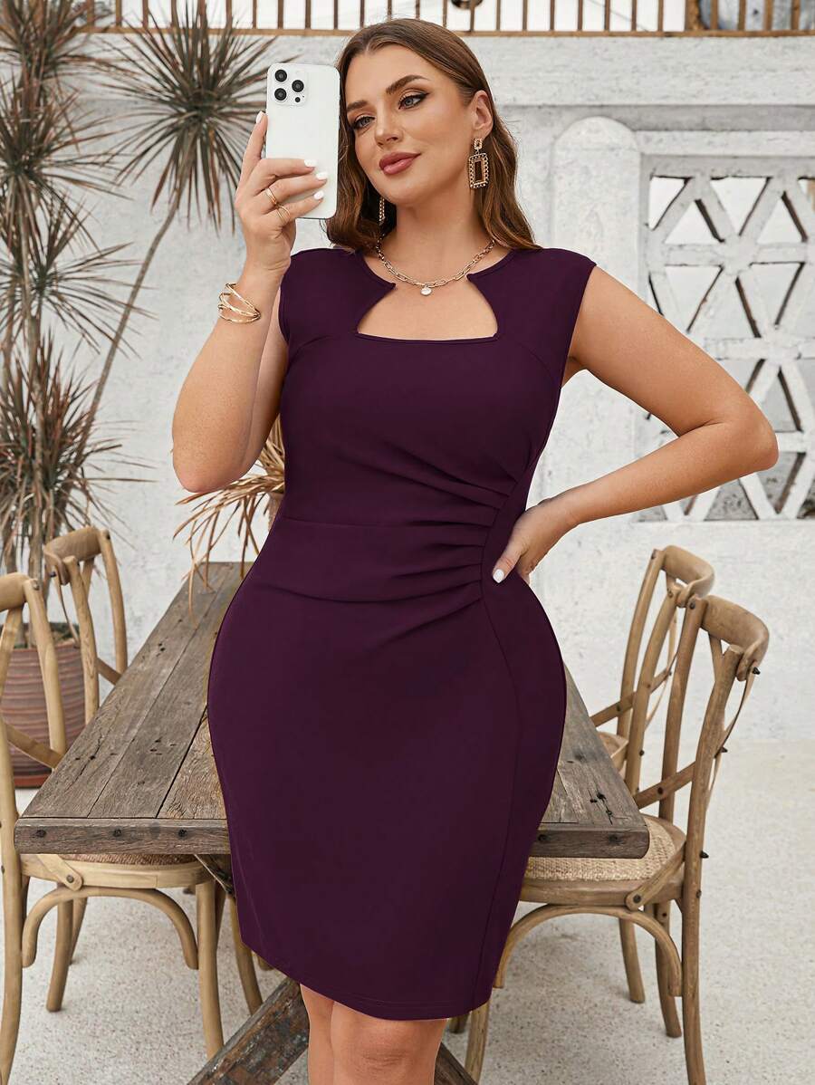 SHEIN Clasi Plus Size Ruched Bodycon Royal  Mini Dress