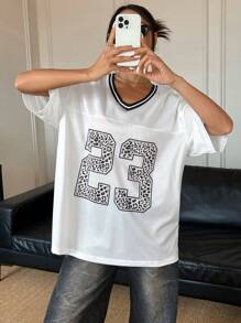 SHEIN EZwear 女式网眼印花 T 恤 - 白色 - 查看 3