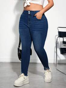 Firerie Plus Size Distressed Skinny Stretch 7/8 Length Denim Jeans, Blue - Blue - View 6