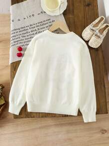 SHEIN Explorewe Tween Girl Cute Cherry Pattern Knitted Sweater, Children Autumn Casual Crew Neck Long Sleeve Pullover - Apricot - View 2
