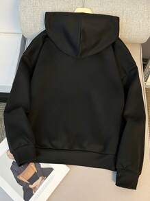 SHEIN Áo nỉ dệt kim màu trơn dành cho nữ tuổi teen, in hình bướm và chữ, có túi trang trí. - màu đen - Xem 2