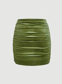 SHEIN MOD 2 piezas Conjunto de camisolas de tiras anchas fruncidas de terciopelo verde oscuro vintage para mujer talla grande