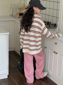 Dazy Kids Tween Girl Striped Crewneck Sweater Set, Fall Clothing - Pink - View 6