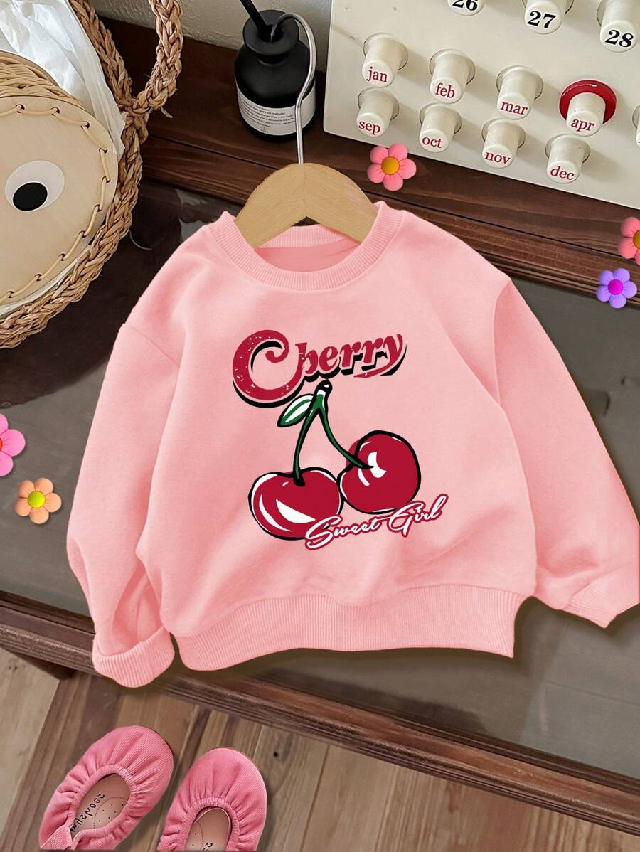 SHEIN Leap Crew Áo nỉ dệt kim dày cổ tròn đơn giản thoải mái cho bé gái, phù hợp cho mùa thu đông - Hồng - Xem 1