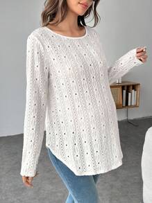 SHEIN Áo thun bó màu trơn cho bà bầu - trắng - Xem 5