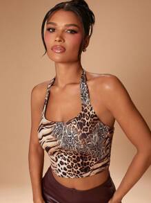 Hauture Animal Print Tie Back Tank Top With Twist Back Details - Multicolor - View 4