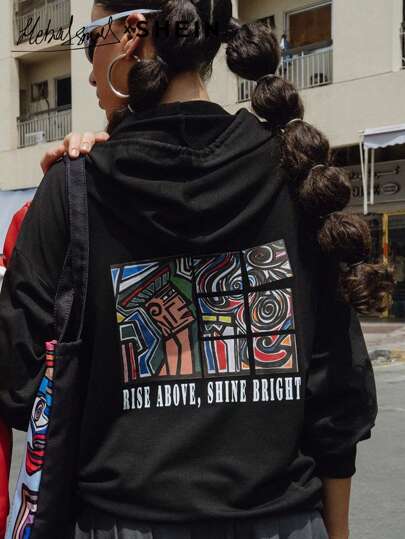 Seusyu Sudadera holgada con capucha y cordón, estampado abstracto de rostro, para mujer, otoño e invierno, cómoda y casual