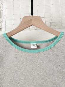 Teen Boy 2pcs Grey Minimalist Leisure Pants And Long Sleeve Top Homewear Pajama Set