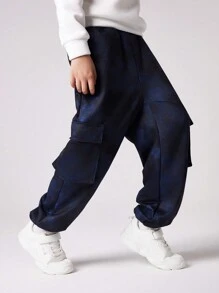 SHEIN Quần Jogger họa tiết thể thao rộng rãi cho bé trai Tween - Màu xám đen - Xem 3