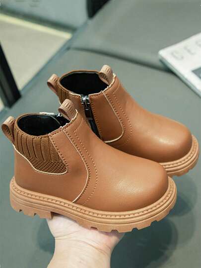 Botas cortas para niños, botas de moda para niñas y niños, botas con cierre de cremallera, otoño e invierno