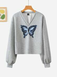 Mulvari Sudadera informal con estampado de mariposa para mujer